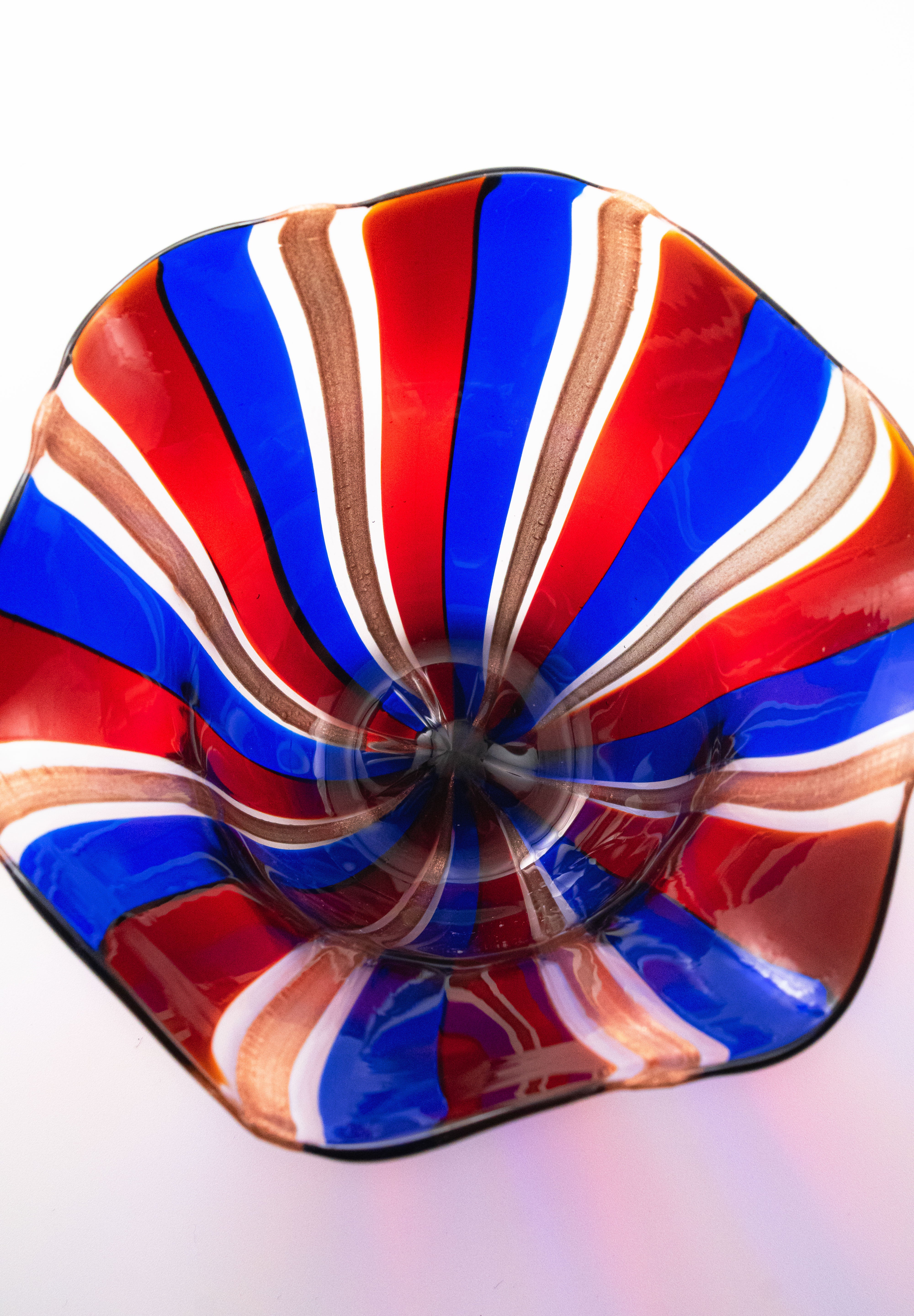 「ムラーノガラス(ベネチアングラス)〈Bowl/小鉢〉」小鉢「フリル」ロッソ/ブルー