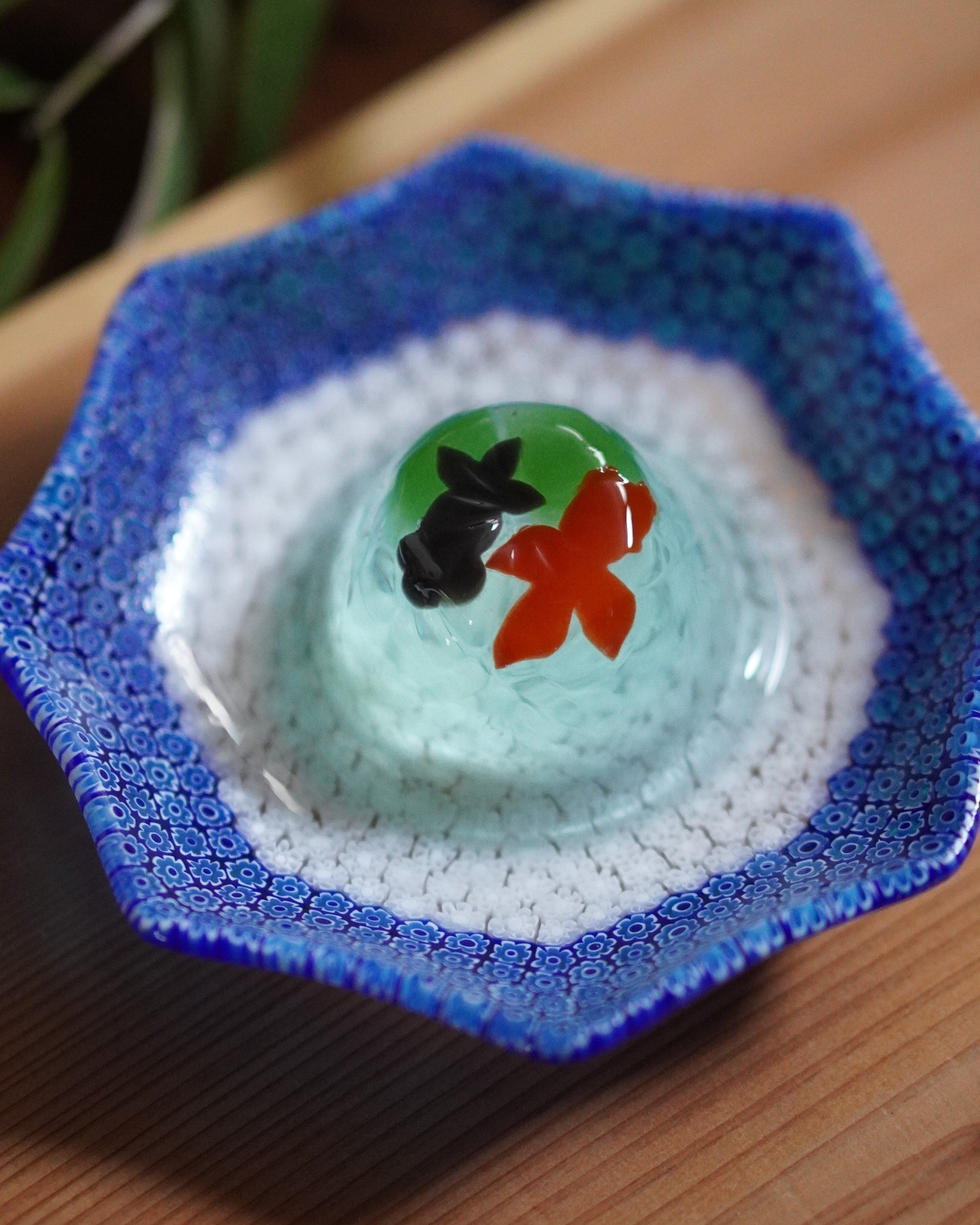 ムラーノガラス(ベネチアングラス)八角皿八角皿(小)「花霞」ブルー
