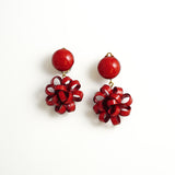 Clip Earrings「yureru Ribon(Swingin' Pom-pom)」Rouge