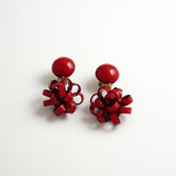 Clip Earrings「yureru Ribon(Swingin' Pom-pom)」Rouge