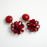 Clip Earrings「yureru Ribon(Swingin' Pom-pom)」Rouge