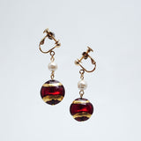 Earring「Ribbon」with Pearls［Rosso］