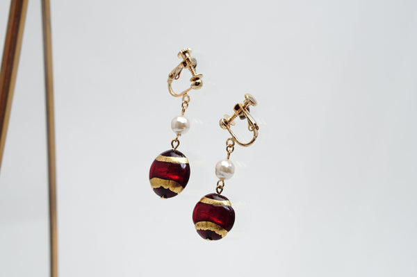 Earring「Ribbon」with Pearls［Rosso］