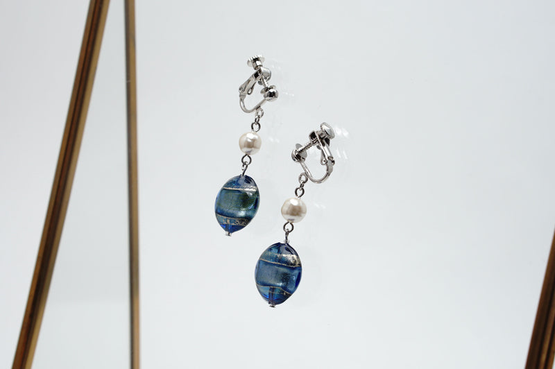Earring「Ribbon」with Pearls［Blu］