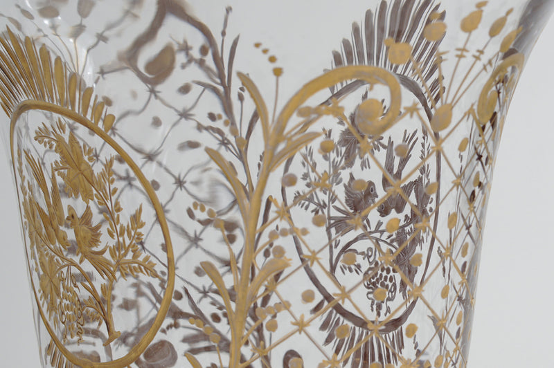 Oval Vase「Little Birds」Gravure/Gold paint