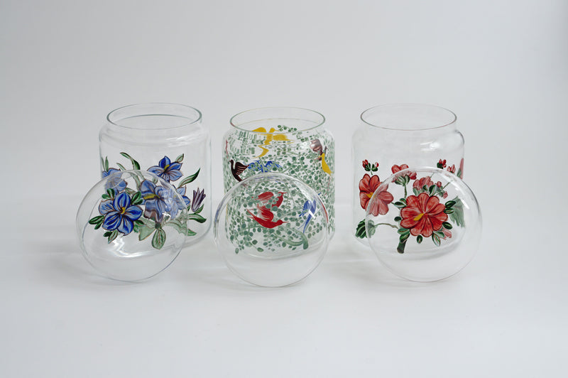 tea container with a lid「Bouquet」blue Flower