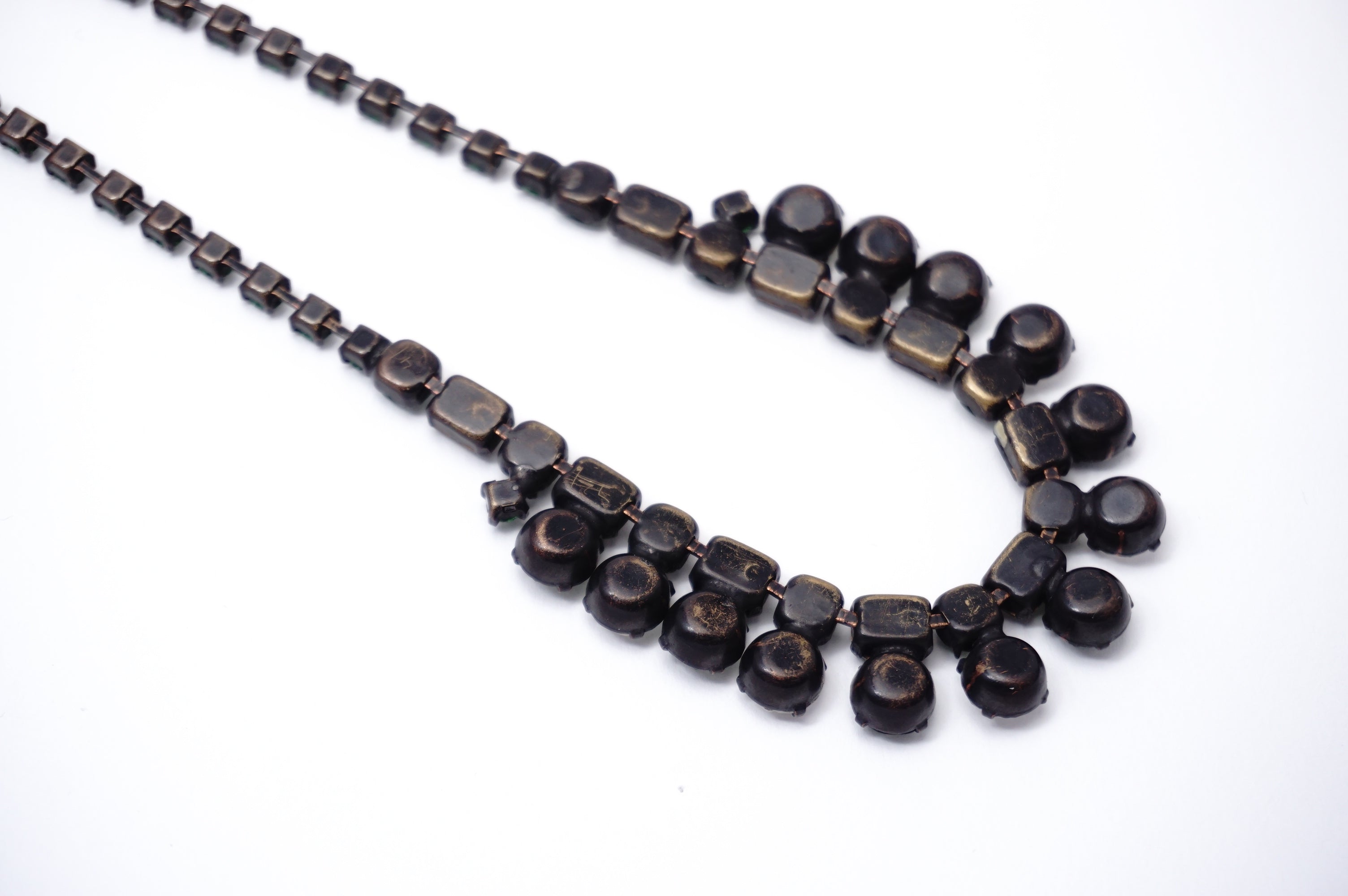 グリーンラインストーンネックレス／ヴィンテージ・コスチュームジュエリー