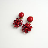 Clip Earrings「yureru Ribon(Swingin' Pom-pom)」Rouge